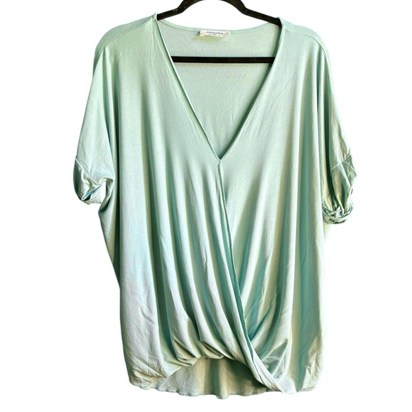 Zenana Outfitters Light Green Cuffed Sleeve Wrap Blouse - Picture 2 of 6